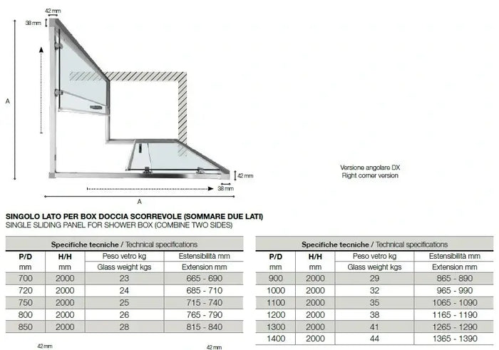 Box Doccia EASYFLEX 6mm Porte Scorrevoli Anticalcare H200 - 69x99