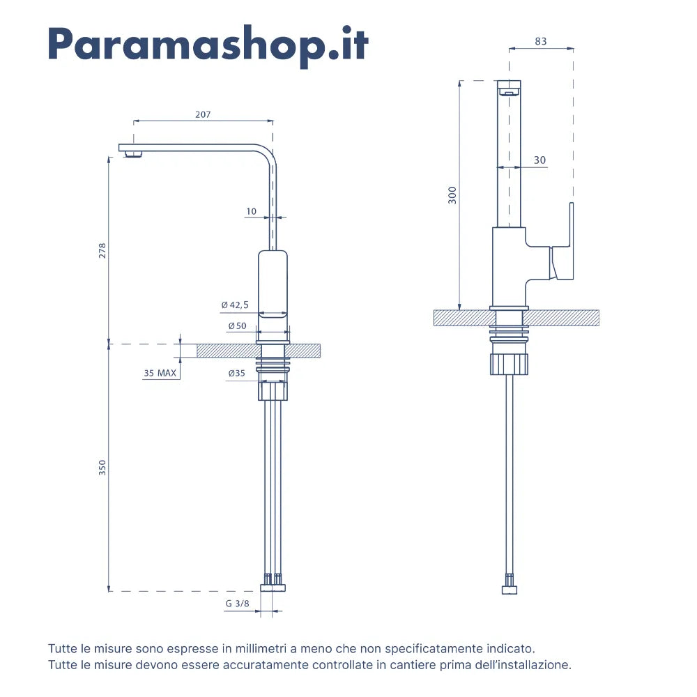 Miscelatore lavello cucina cromato con canna L girevole | Ginepro