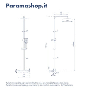 Colonna doccia squadrata cromata con miscelatore meccanico | Mosa