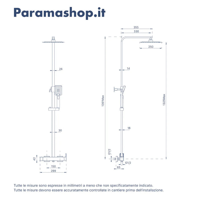 Colonna doccia squadrata cromata con miscelatore meccanico | Mosa