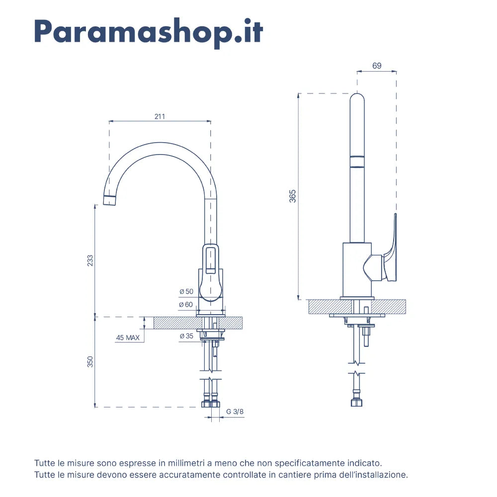 Miscelatore lavello cucina cromato con canna girevole | Timo