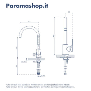 Miscelatore lavello cucina cromato con canna girevole | Timo
