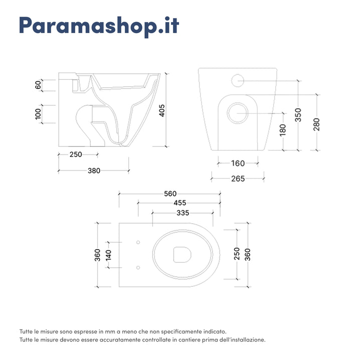 Vaso filo muro rimless traslato con sedile copri-wc softclose | Roma