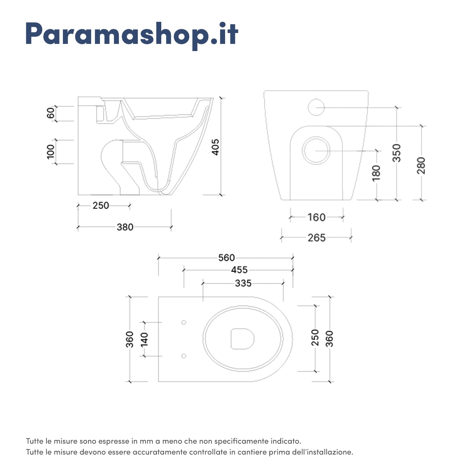 Sanitari filo muro in ceramica senza brida vaso traslato + bidet + sedile soft-close  | Roma