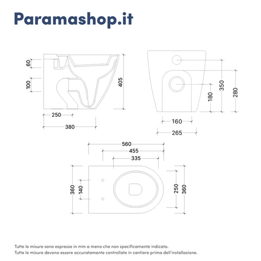 Sanitari filo muro in ceramica senza brida vaso traslato + bidet + sedile soft-close  | Roma