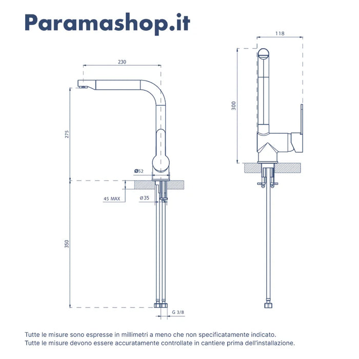 Miscelatore lavello cucina cromato con canna a L girevole | Zafferano