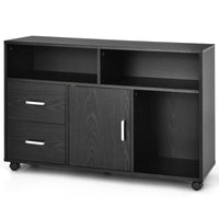 Schedario mobile con 5 ruote girevoli e 2 cassetti-Mobile con 3 mensole aperte e per casa e ufficio Nero