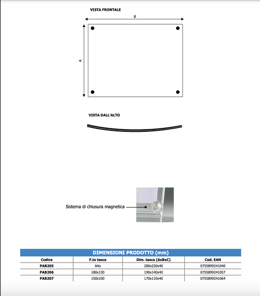 Porta avvisi da banco magnetico profilo curvo Monofacciale Orizzontale A4