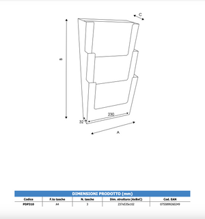 Portadepliant a parete 3 tasche A4