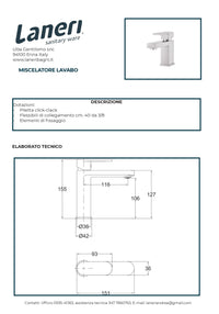 Set Rubinetteria Per Bagno da design squadrata moderna con piletta click clack inclusa -  LAVABO MISCELATORE 