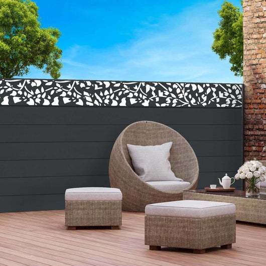 IDMarket - Schermo oscurante 1,5 x 10M effetto doghe di recinzione con motivo FLOWER 160 gr/m²