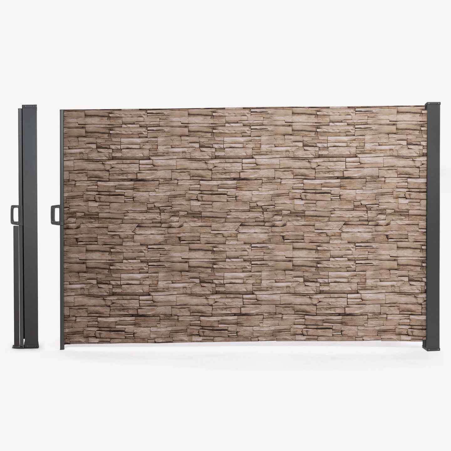 IDMarket - Schermo pieghevole a scomparsa per esterni 180 x 400 cm, motivo pietra, tenda laterale
