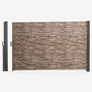 IDMarket - Schermo pieghevole a scomparsa per esterni 180 x 400 cm, motivo pietra, tenda laterale