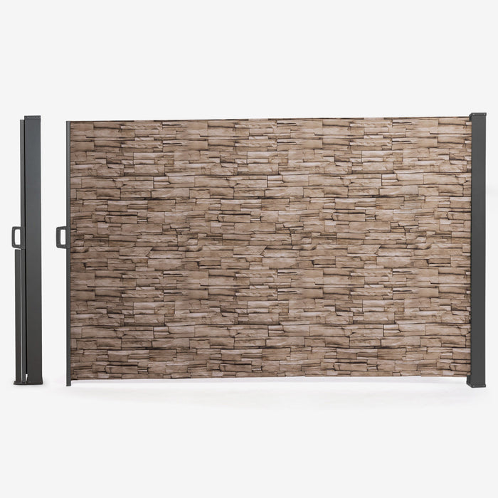 IDMarket - Schermo pieghevole a scomparsa per esterni 180 x 400 cm, motivo pietra, tenda laterale