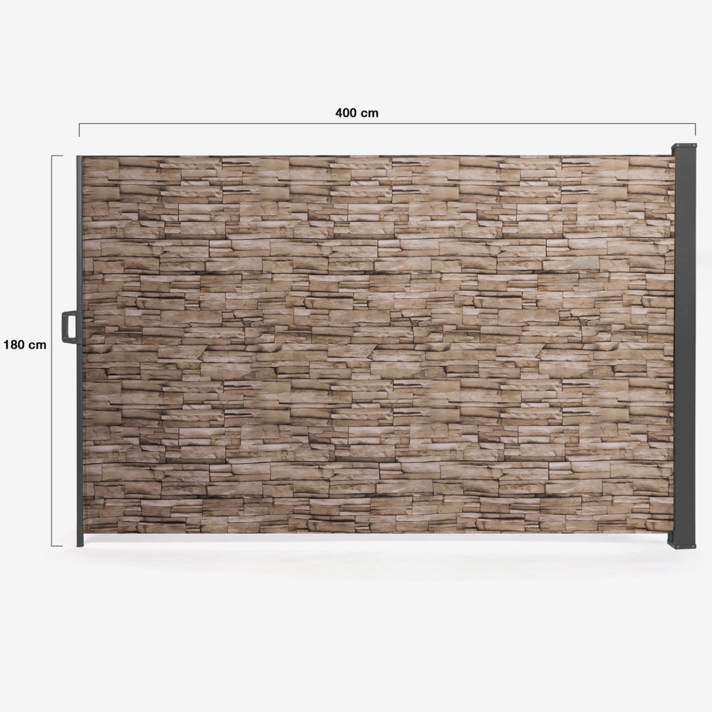 IDMarket - Schermo pieghevole a scomparsa per esterni 180 x 400 cm, motivo pietra, tenda laterale
