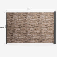IDMarket - Schermo pieghevole a scomparsa per esterni 180 x 400 cm, motivo pietra, tenda laterale