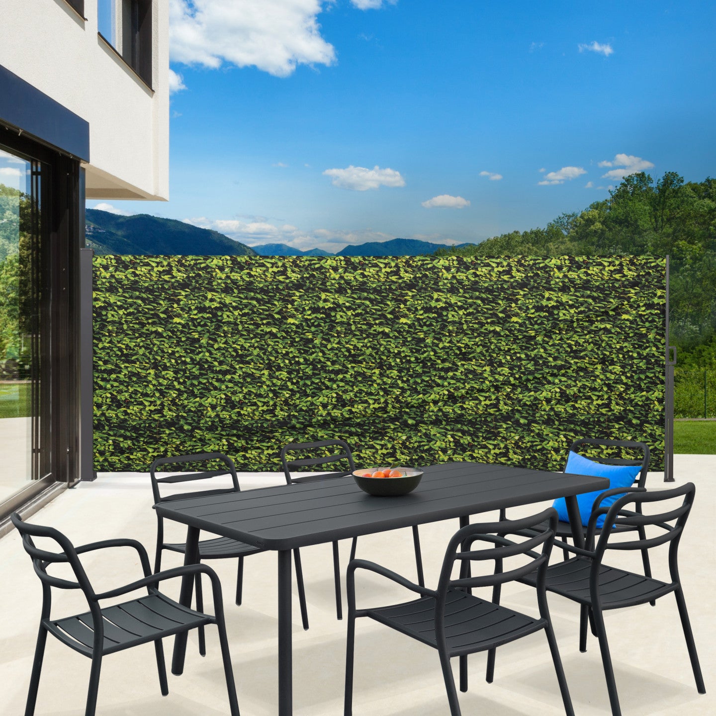 IDMarket - Schermo pieghevole per esterni 180 x 400 cm con stampa foliage, tenda laterale