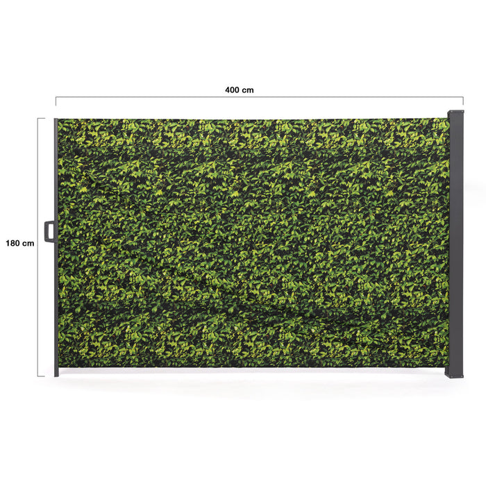 IDMarket - Schermo pieghevole per esterni 180 x 400 cm con stampa foliage, tenda laterale
