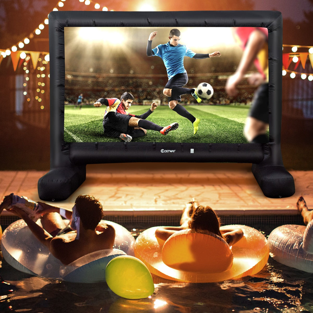 Schermo proiettore gonfiabile con soffiatore borsa per trasporto e picchetti, Schermo da interno ed esterno 308x148x405cm-Giochi e giocattoli