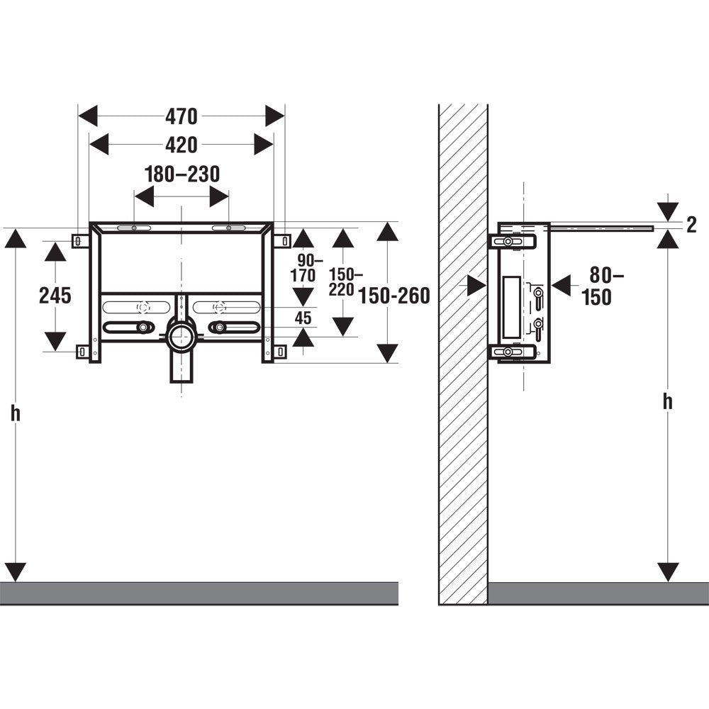 Schwab sostegno modulo universale per bidet sospeso con sostegno per pareti in muratura