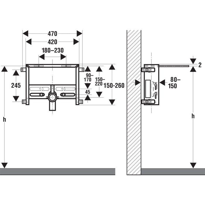 Schwab sostegno modulo universale per bidet sospeso con sostegno per pareti in muratura