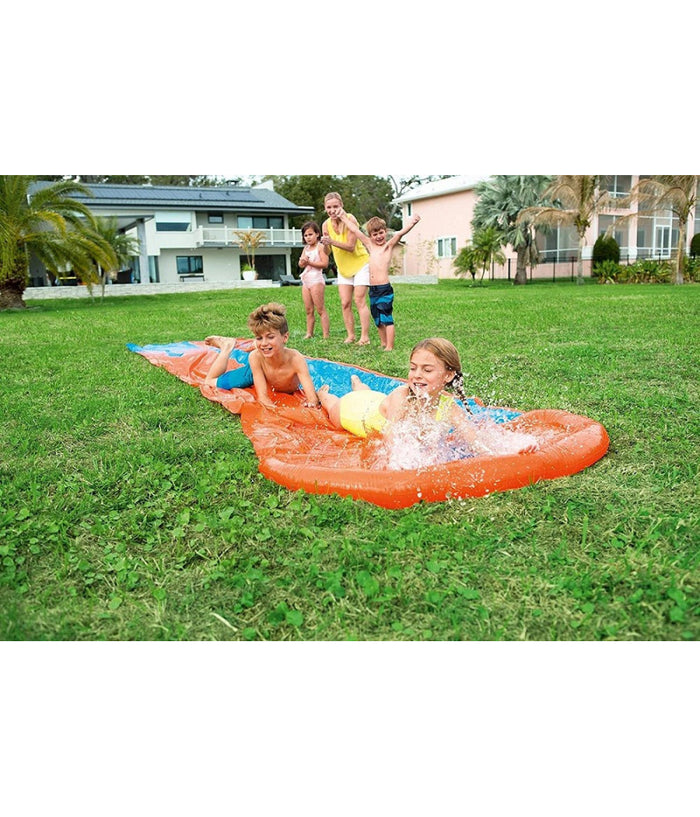 Scivolo Doppio Acquascivolo Giochi Giardino Gonfiabili Con Spruzzi 488 Cm 52328         