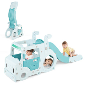 Scivolo per bambini 18 mesi+ 3-in-1 con casa giocattolo a forma di autobus corrimano rialzati, Set di gioco interno Blu-Arrampicate e scivoli