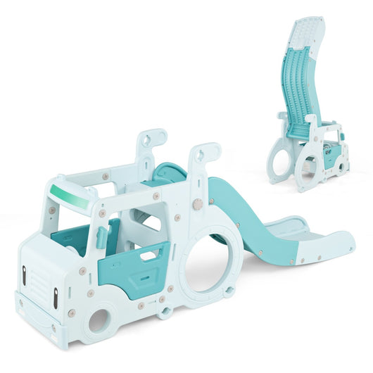 Scivolo per bambini 18 mesi+ 3-in-1 con casa giocattolo a forma di autobus corrimano rialzati, Set di gioco interno Blu-Arrampicate e scivoli