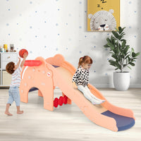 Scivolo per bambini con carinissima forma di elefante, Scivolo 4-in-1 per bambini con canestro da basket e pallone Rosa-Arrampicate e scivoli