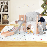 Scivolo per bambini 9 in 1 con canestro da basket e spazio di archiviazione-Scivolo da interno per bambini 1+ anni Grigio e rosa