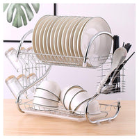 Trade Shop - Scolapiatti 2 Ripiani In Metallo Cromato Con Vassoio Salvagoccia E Portaposate -