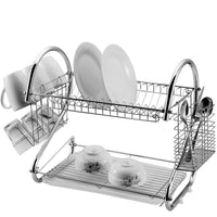 Trade Shop - Scolapiatti 2 Ripiani In Metallo Cromato Con Vassoio Salvagoccia E Portaposate -