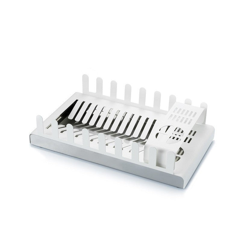 Scolapiatti in metallo, portaposate e portabicchieri, 41,3 x 23,5 x 9,7 cm. Bianco. DROP