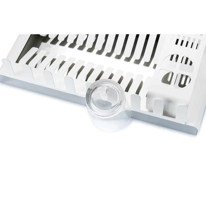 Scolapiatti in metallo, portaposate e portabicchieri, 41,3 x 23,5 x 9,7 cm. Bianco. DROP