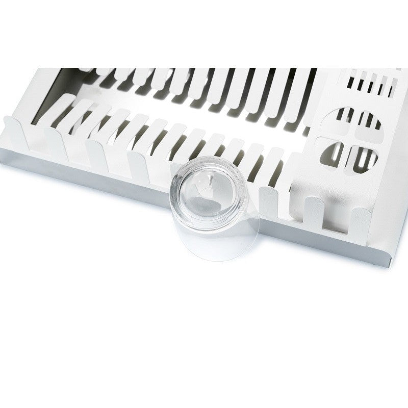 Scolapiatti in metallo, portaposate e portabicchieri, 41,3 x 23,5 x 9,7 cm. Bianco. DROP