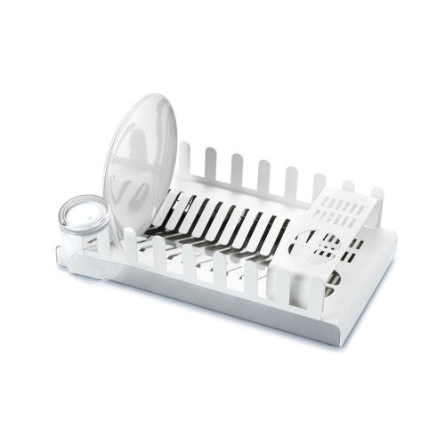 Scolapiatti in metallo, portaposate e portabicchieri, 41,3 x 23,5 x 9,7 cm. Bianco. DROP