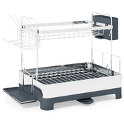 Organizzatore da cucina con bocca estensibile e girevole a 360¡ã, Scolapiatti a 2 livelli acciaio inox con porta bicchieri Argento-Scolapiatti