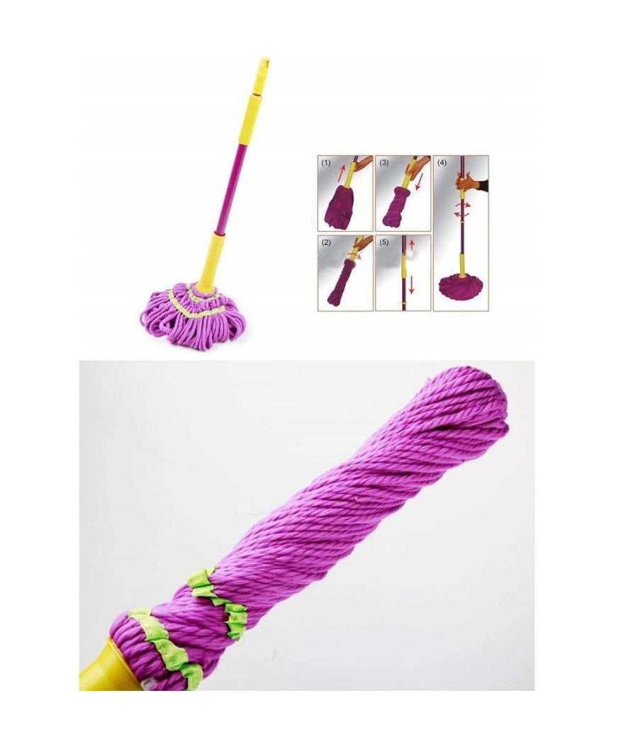 Scopa Mocio Auto-strizzante 130x9x9cm Rotante Strizza In Microfibra Lava Pavimenti         