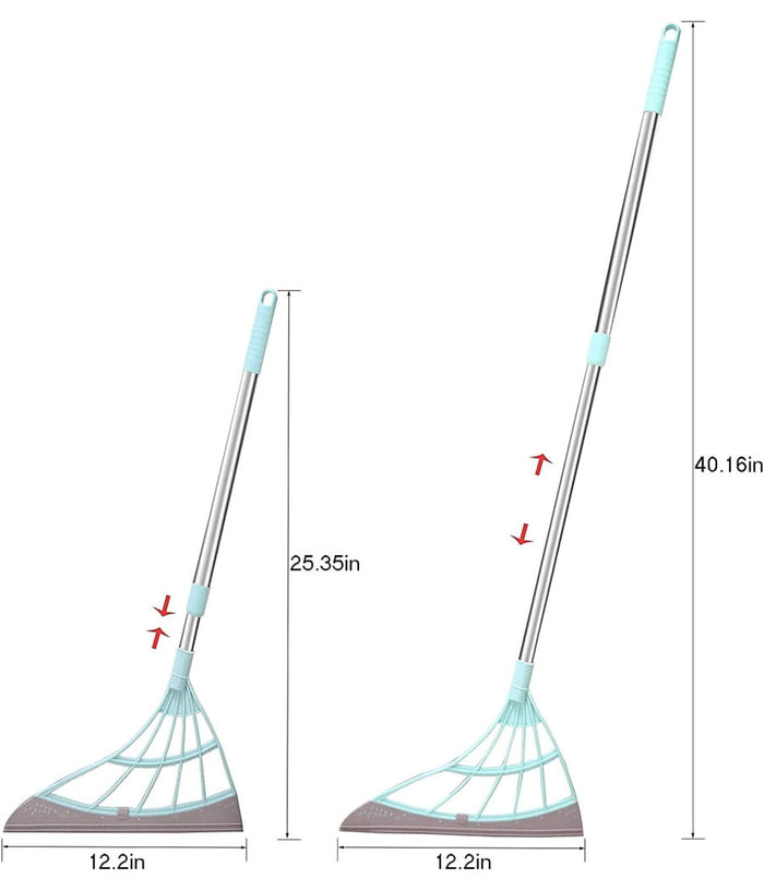 Scopa Pieghevole 2 In 1 Tergivetro Mop In Silicone Spazza E Lava Pavimenti Vetri         