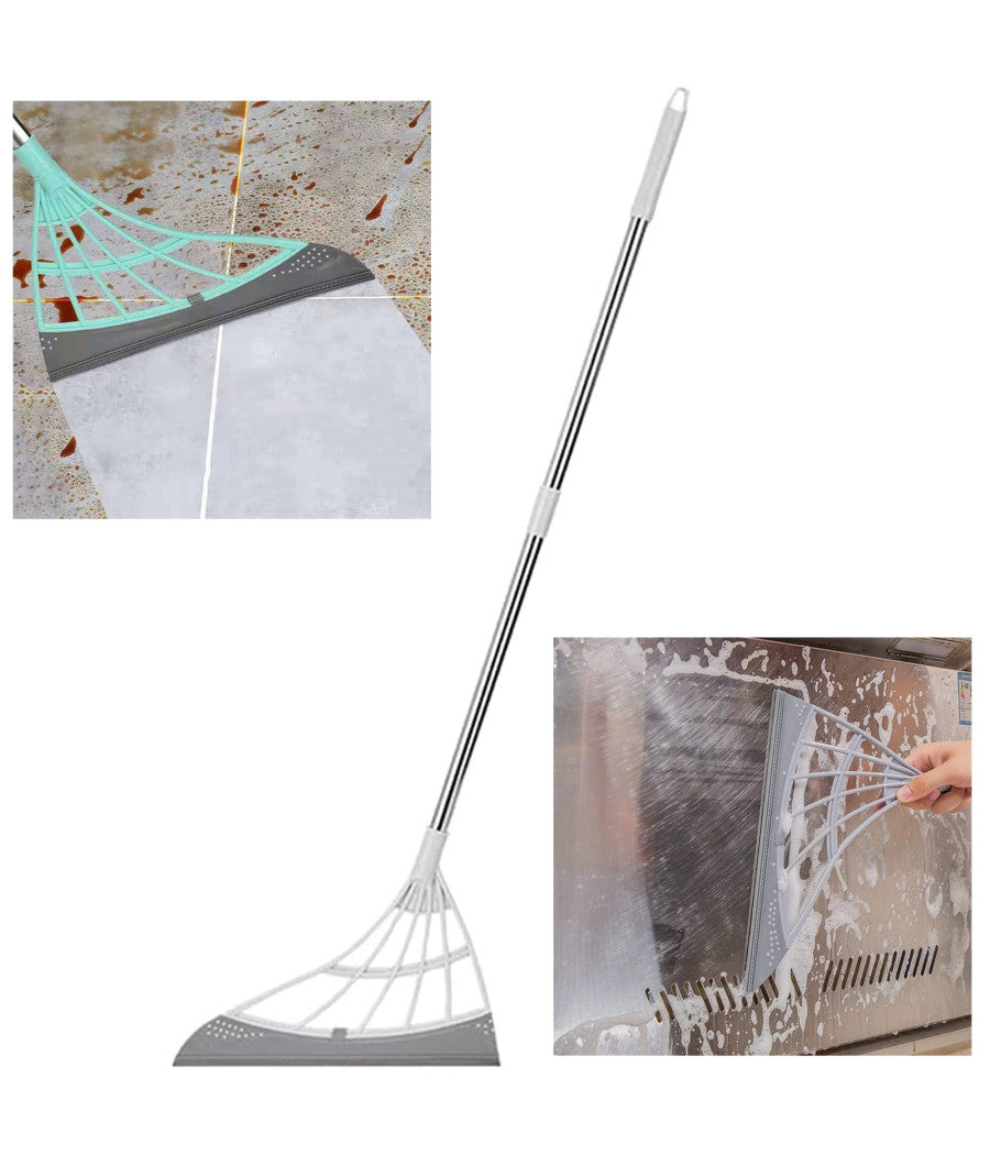 Scopa Pieghevole 2 In 1 Tergivetro Mop In Silicone Spazza E Lava Pavimenti Vetri         