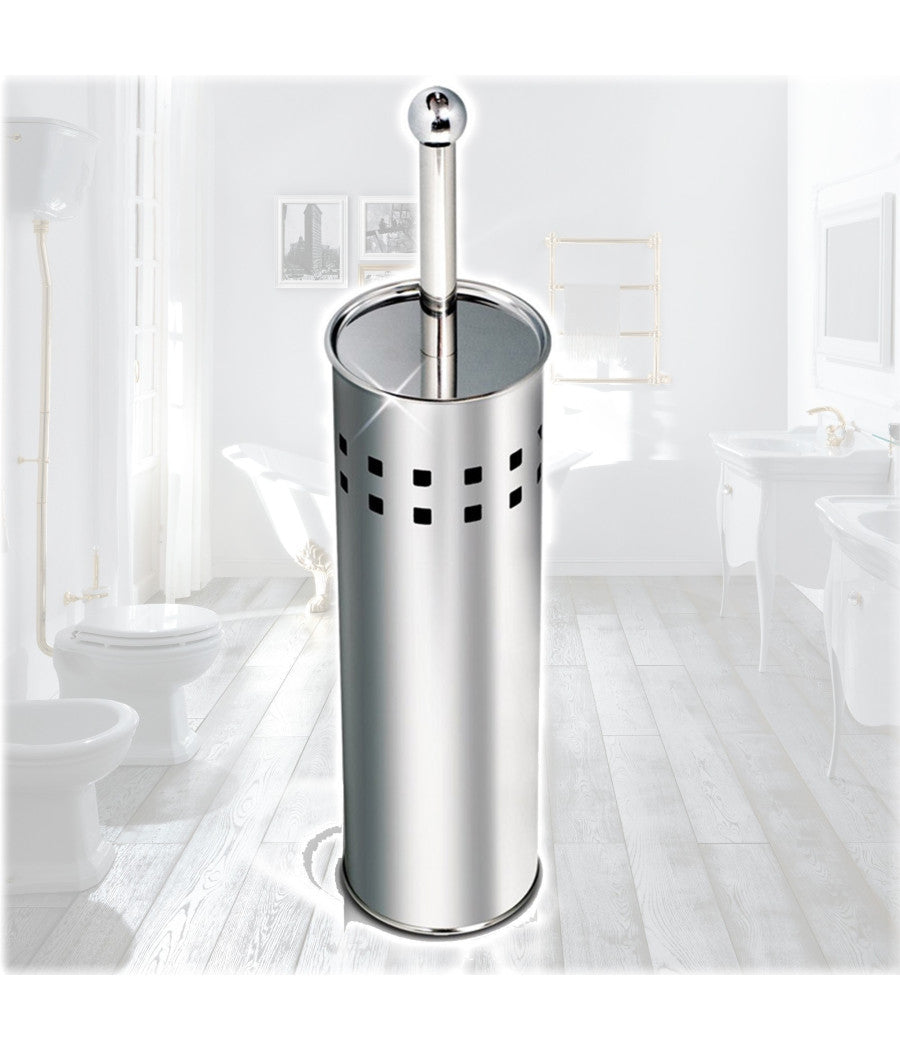 Scopino Da Bagno Con Setole In Plastica Bianca E Portascopino In Metallo         