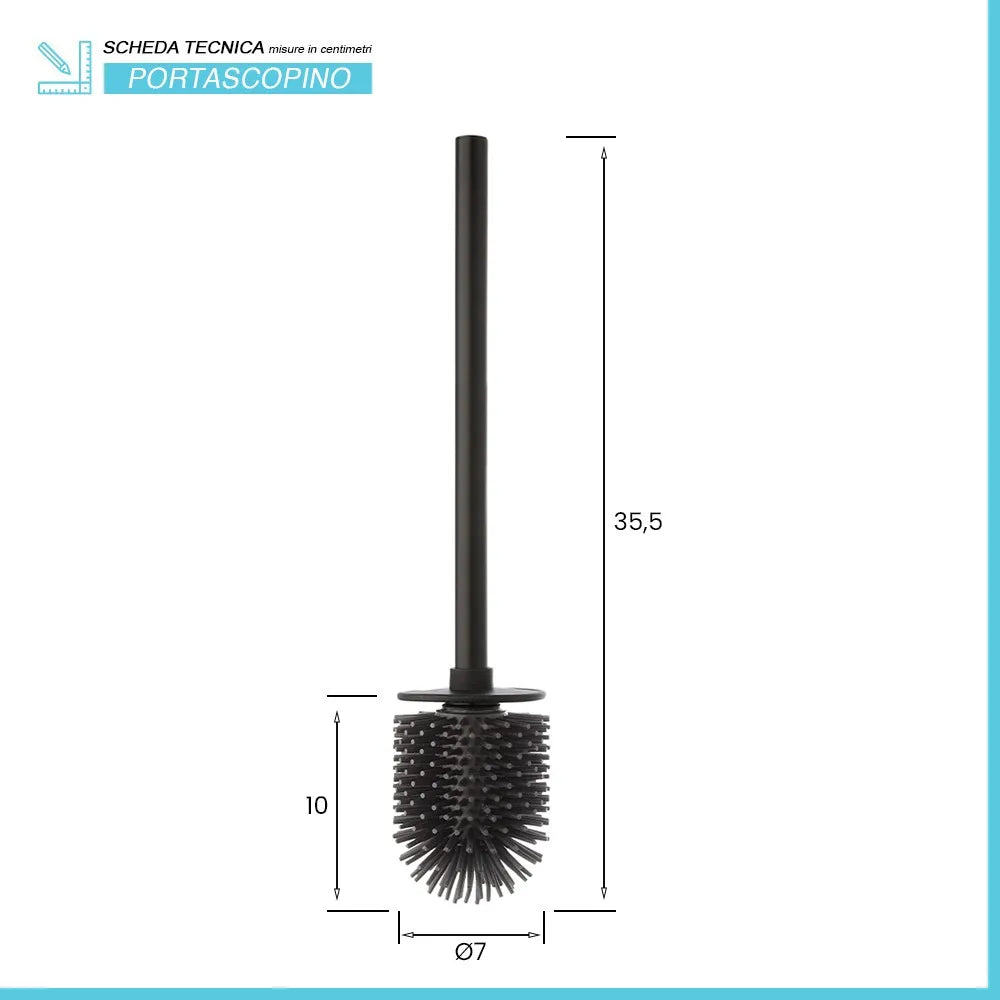 Scopino di ricambio per wc con setole in silicone e manico nero in acciaio