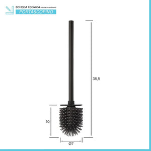Scopino di ricambio per wc con setole in silicone e manico nero in acciaio