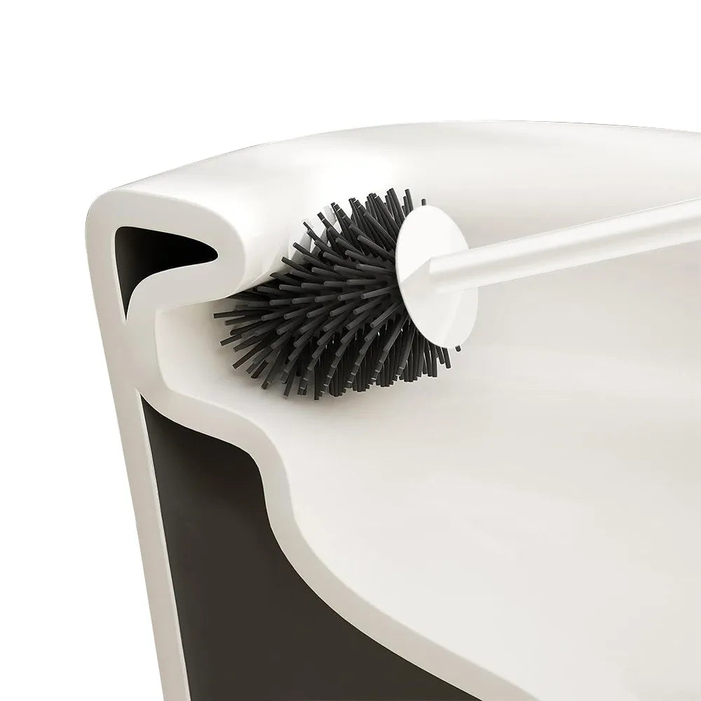 Scopino di ricambio per wc con setole in silicone grigio e manico bianco