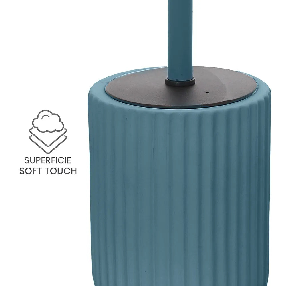 Scopino wc blu in ceramica soft touch con setole nere Spring