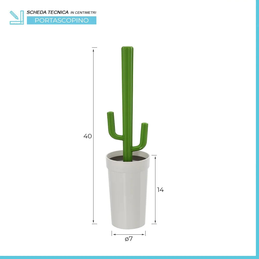 Scopino WC Cactus da appoggio bianco in plastica con setole nere