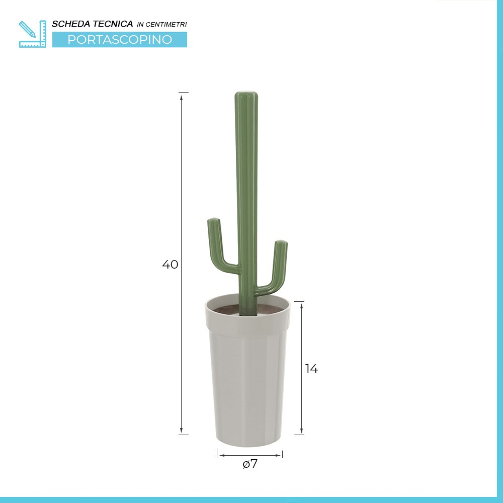 Scopino WC Cactus da appoggio grigio in plastica con setole nere