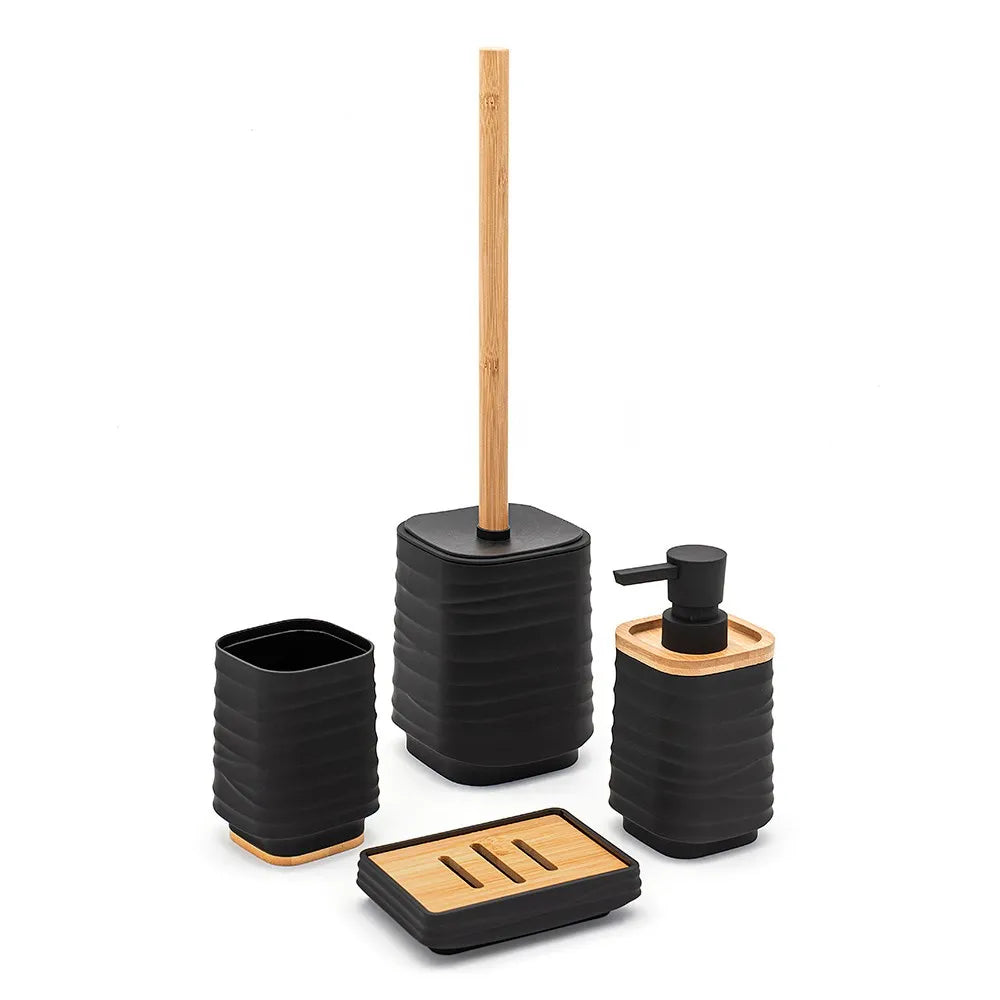 Scopino WC da appoggio nero in abs e bambù Wave