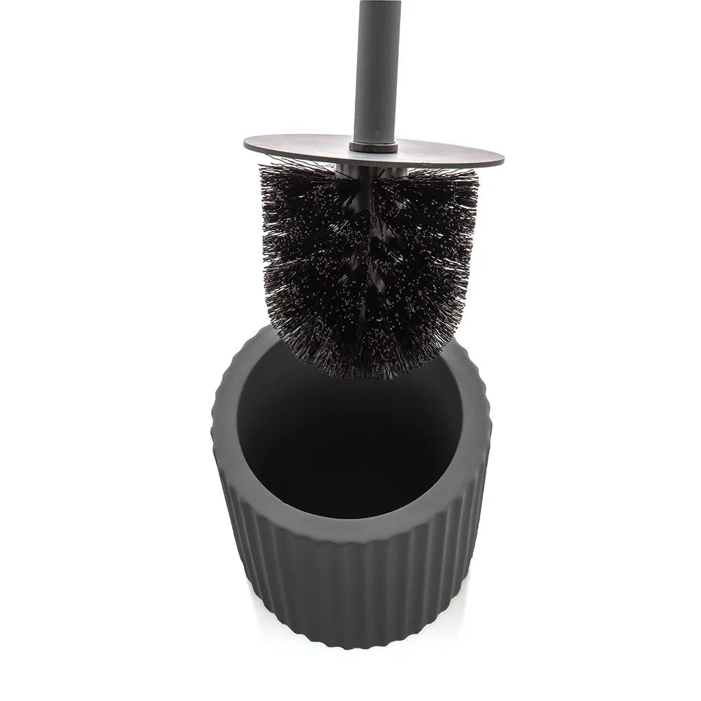 Scopino wc grigio in ceramica soft touch con setole nere Spring