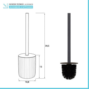 Scopino wc grigio in ceramica soft touch con setole nere Spring